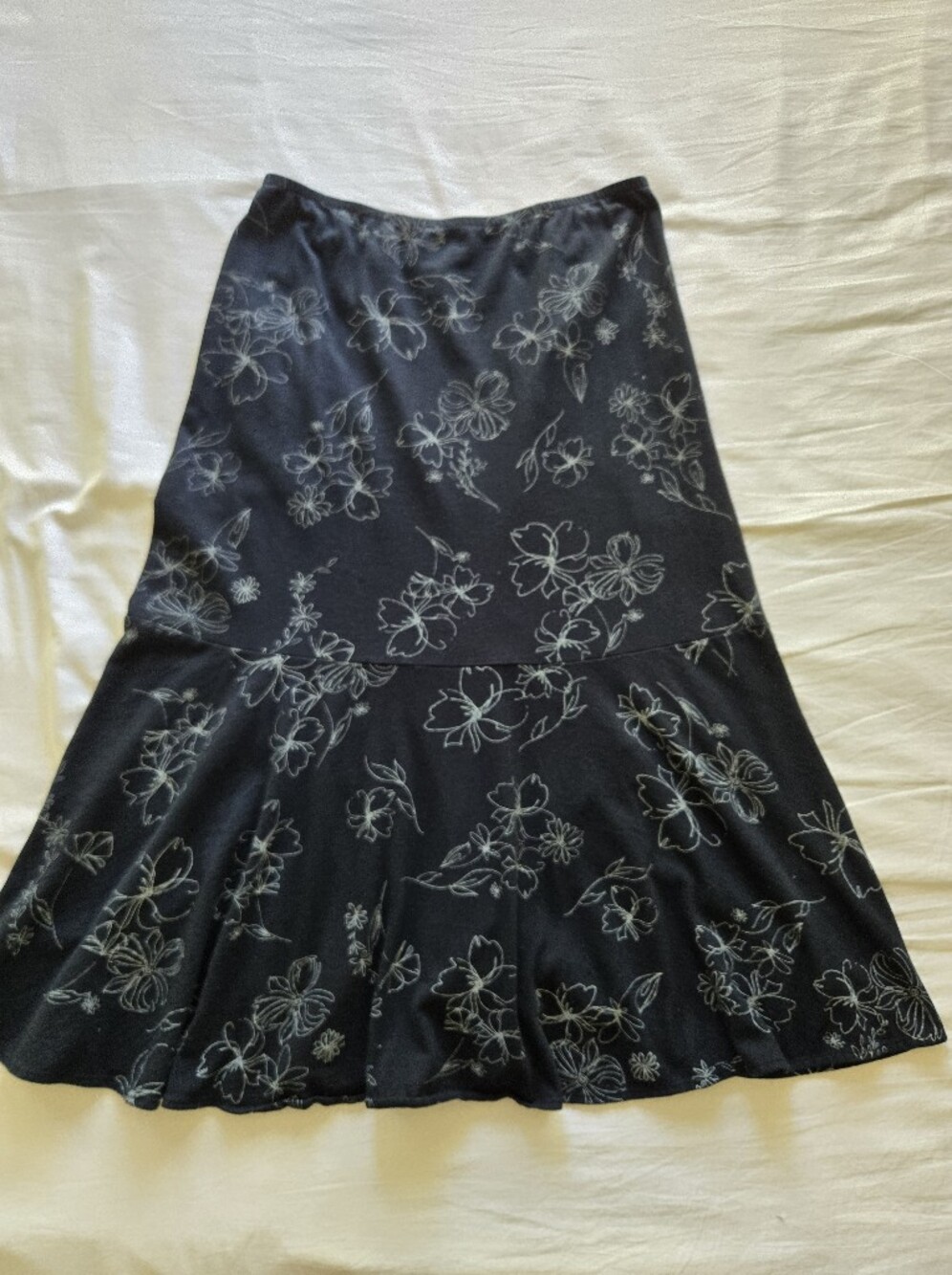 Fresh Produce 100% Cotton Floral Flounce Maxi Skirt Black Blue Large Made in US